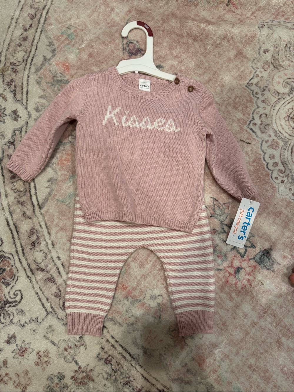 Cat & Jack Pink 'Kisses' Knit Top and Striped Pants Set